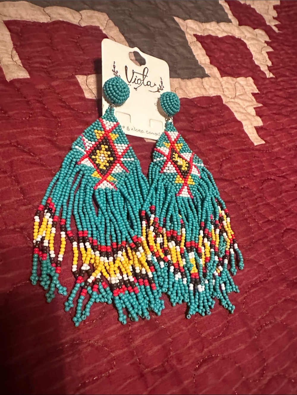 Turquoise Beaded Fringe Statement Earrings